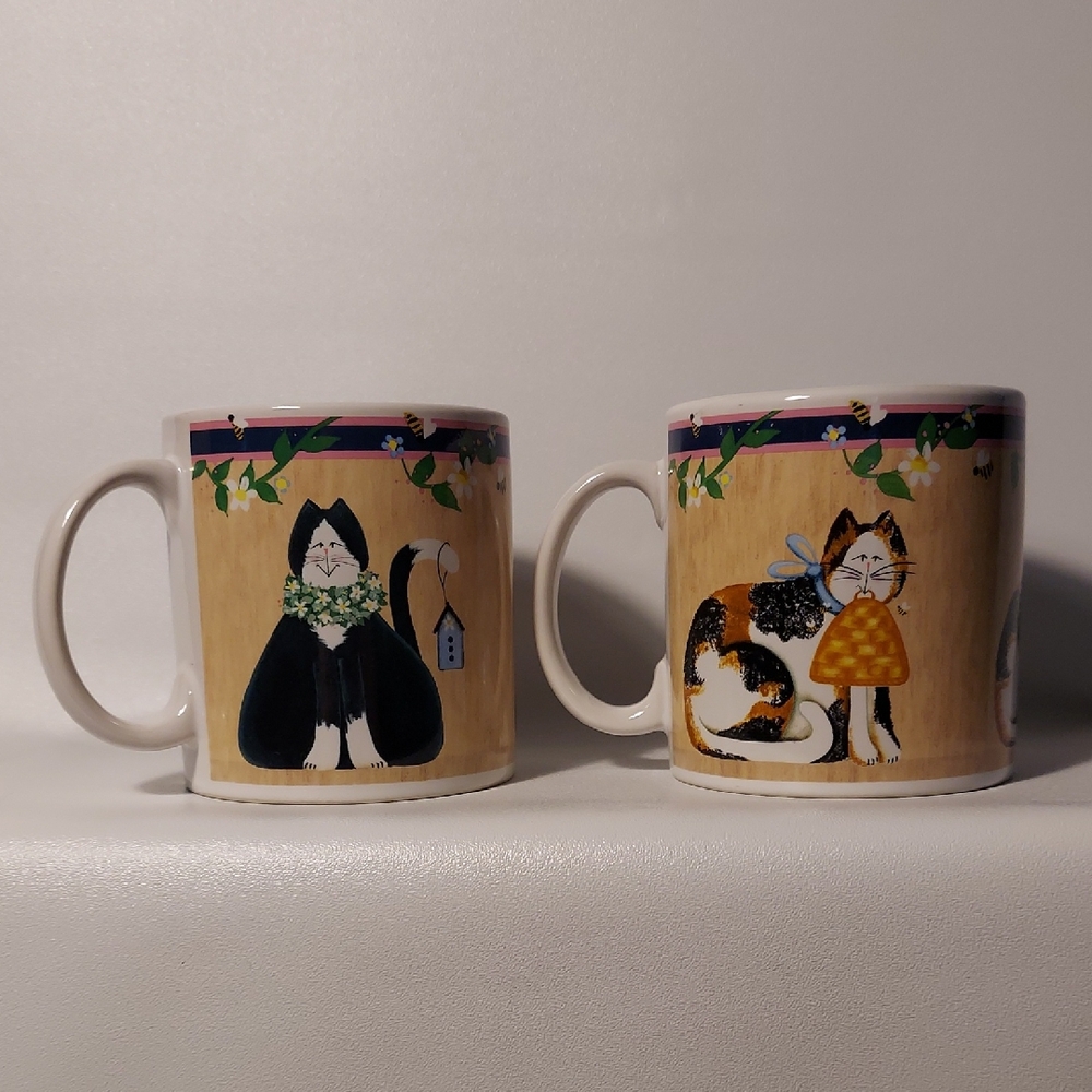 Sakura Garden Cats Black and White Cat Mugs